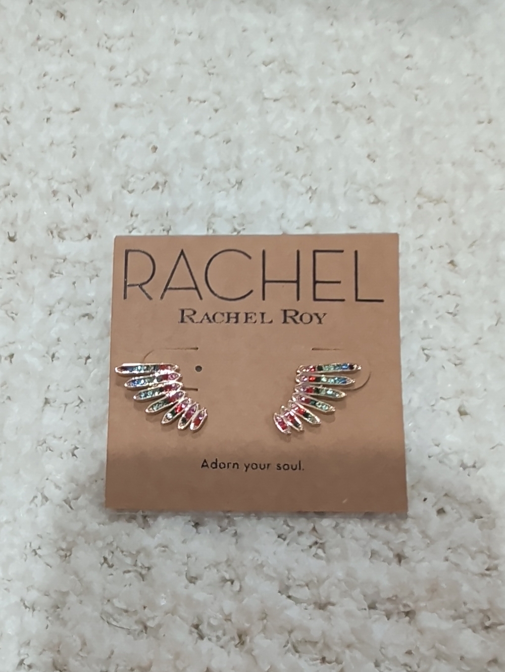 Rachel Roy Rhinestone Wing Earrings in Silver & Pink NWT